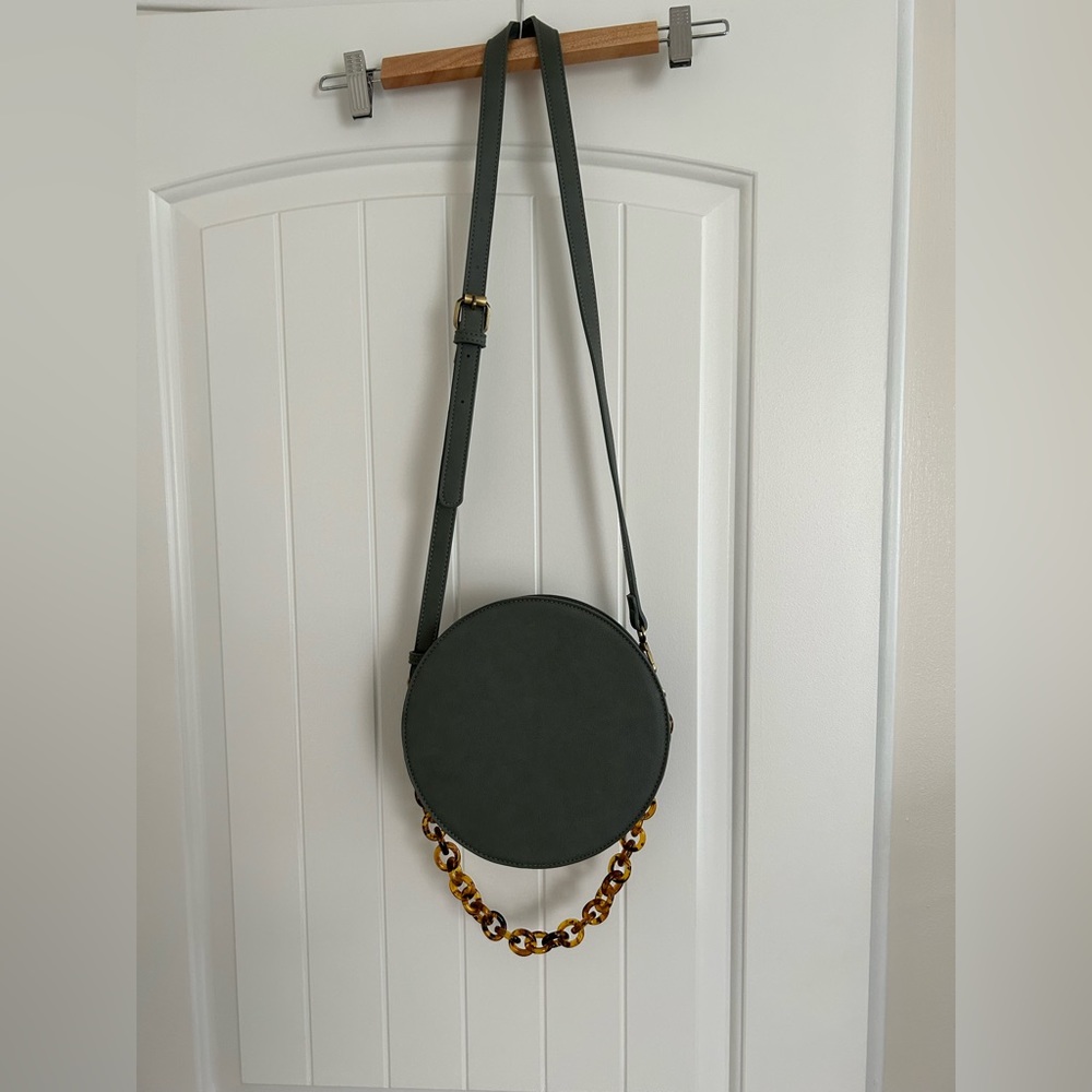 Dusty teal round Anthropologie crossbody bag